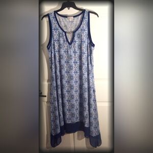 NEW! ESPRESSO blue white Paisley plus size summer sleeveless midi Shift dress 1x